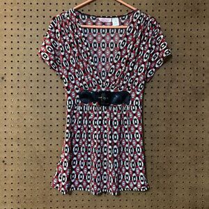 Ultra Flirt‎ Y2K Top Blouse Tunic Geometric Red 70s Disco Retro V-Neck XL